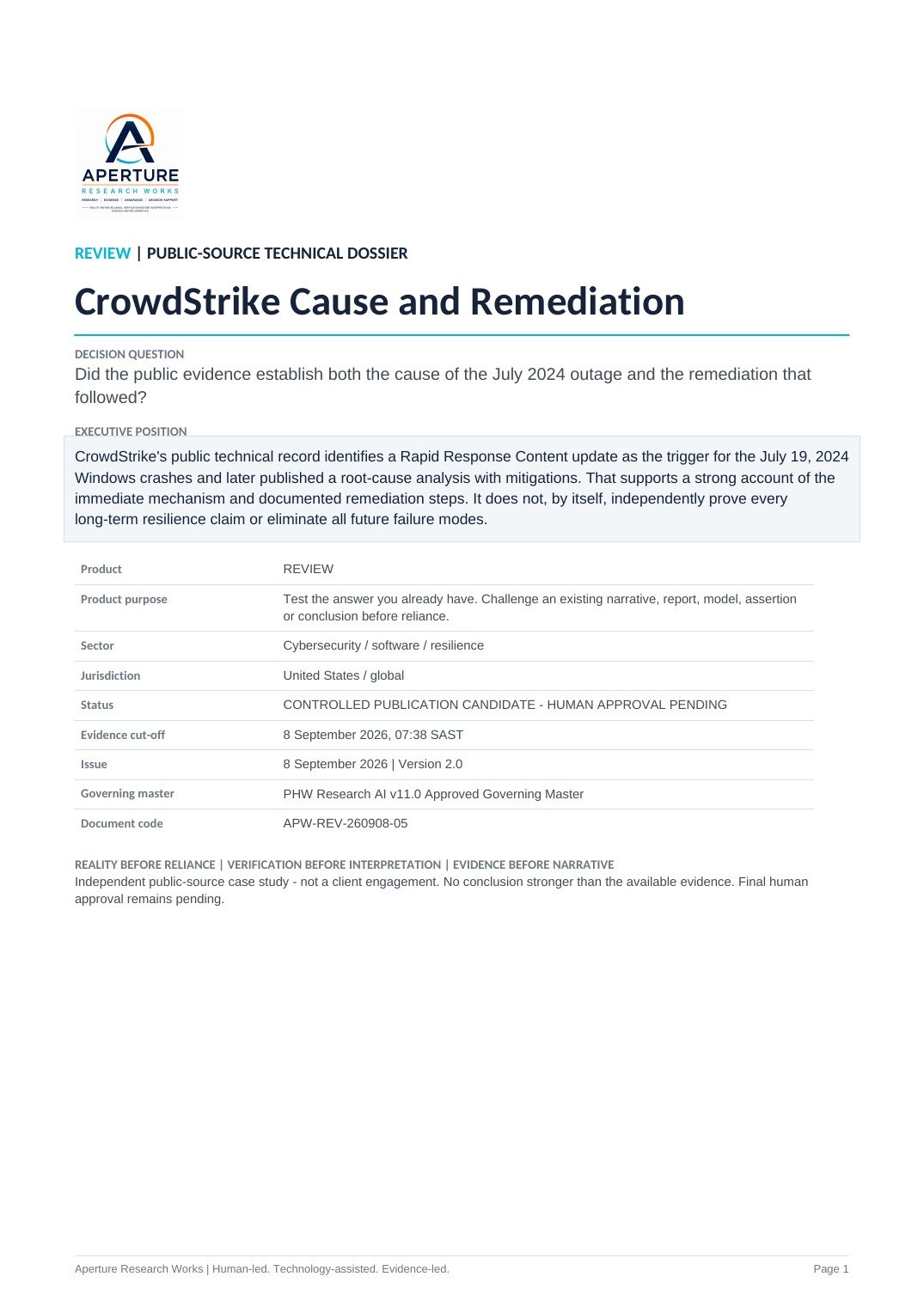 Cover of CrowdStrike: Did the Evidence Verify Both the Cause and the Fix?
